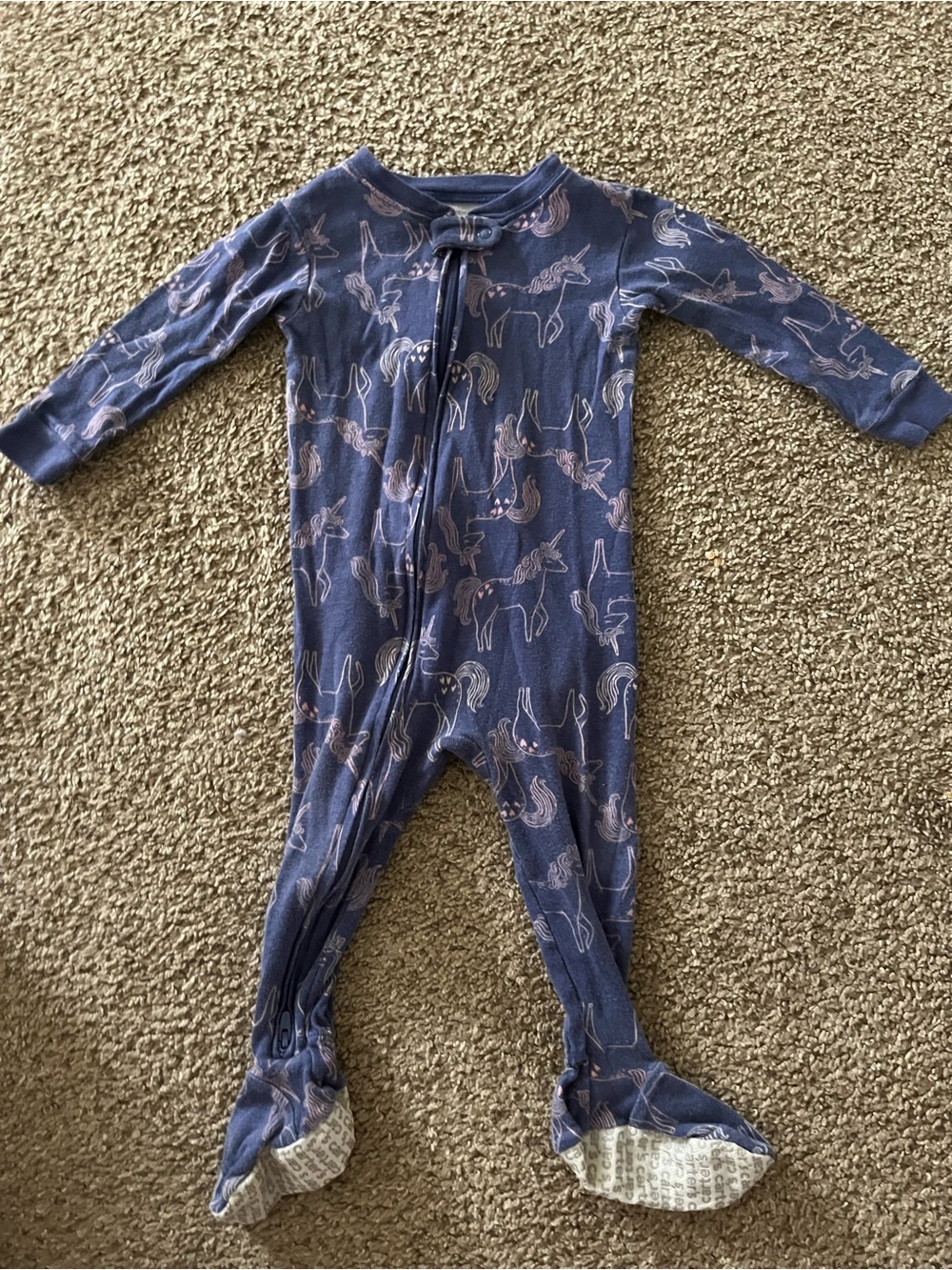 Carter’s Blue Unicorn Print Footed One-Piece Pajamas 18 Months
